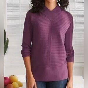 NWT READ Soft Surroundings Women's Boheme Purple Ribbed Sweater XS $89